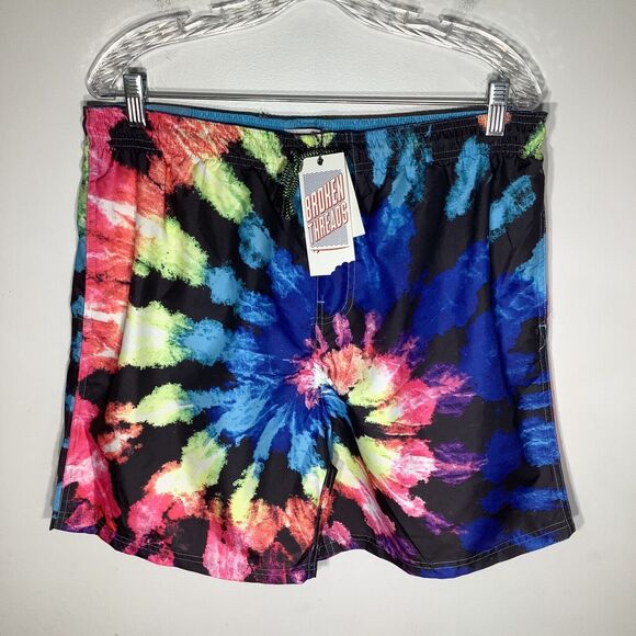 Broken Threads Mens Swim Trunks Black Multi Swirl Size Medium NWT - Picture 2 of 11